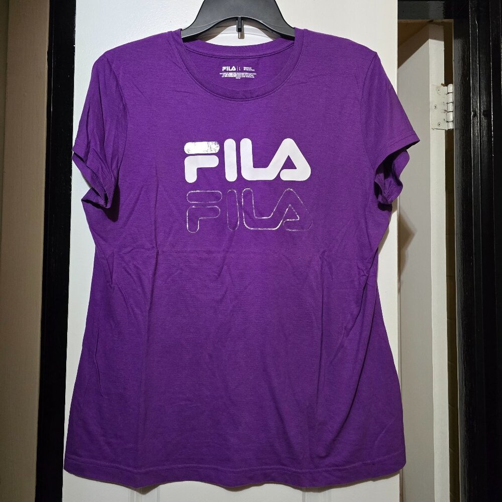 Fila Women's Vibrant Purple Short Sleeve Tee W Logo Front Size Large